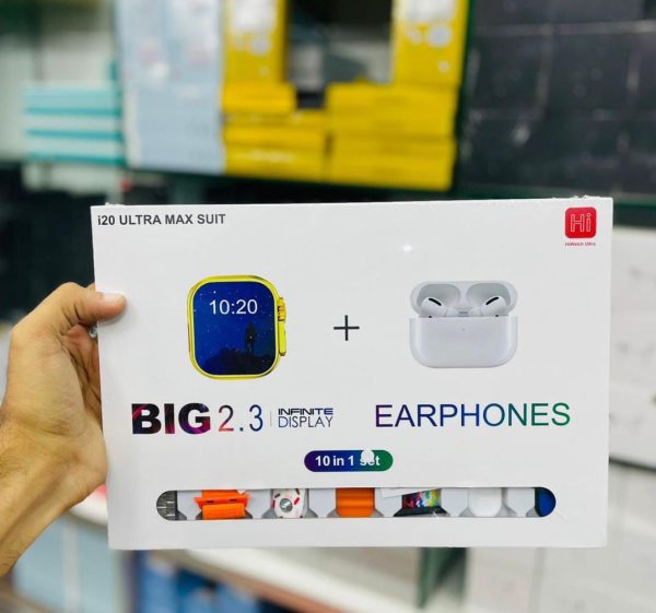 I20 Ultra Max Smart Watch | Premium Quality | 2.3 ” Big Display Screen | Airpods & 7 Straps In Box | 10 In 1 (random Color)