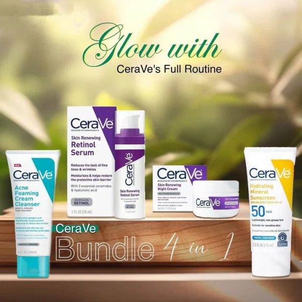 Cerave 4 In 1 Skincare Kit Night Cream, Sunblock, Cleanser & Serum For Radiant Skin (H)